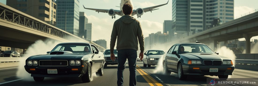 A person is being teleported inside the actual movie and becoming part of an action movie