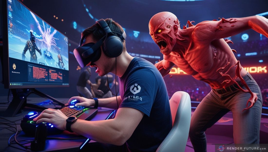 A pro gamer convulsing in their VR rig as malicious code floods their neural interface