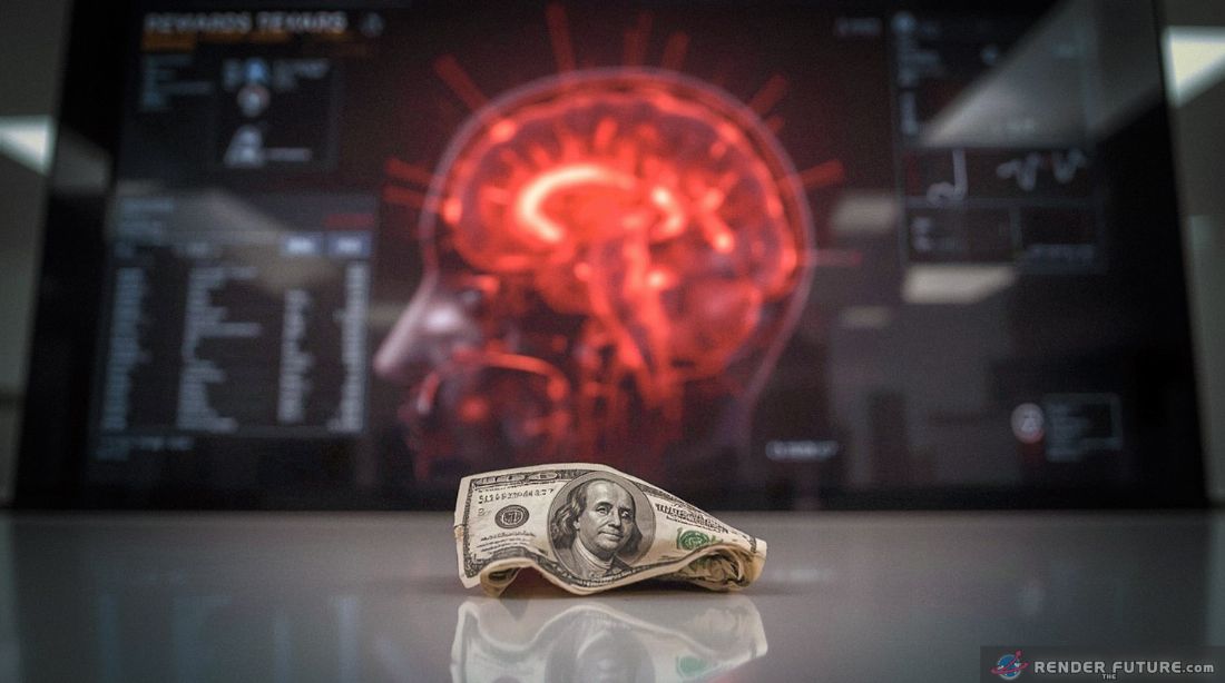 a persons brain mri on a screen in a doctors office glowing red where cash rewards activate