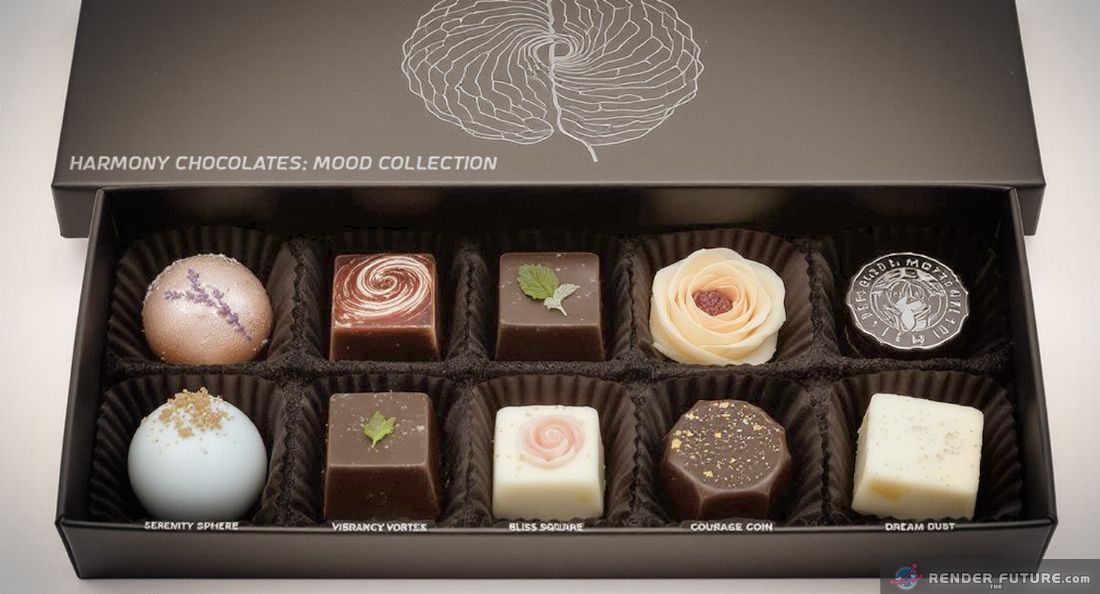 six perfectly crafted chocolates each a miniature work of art designed for a specific mood