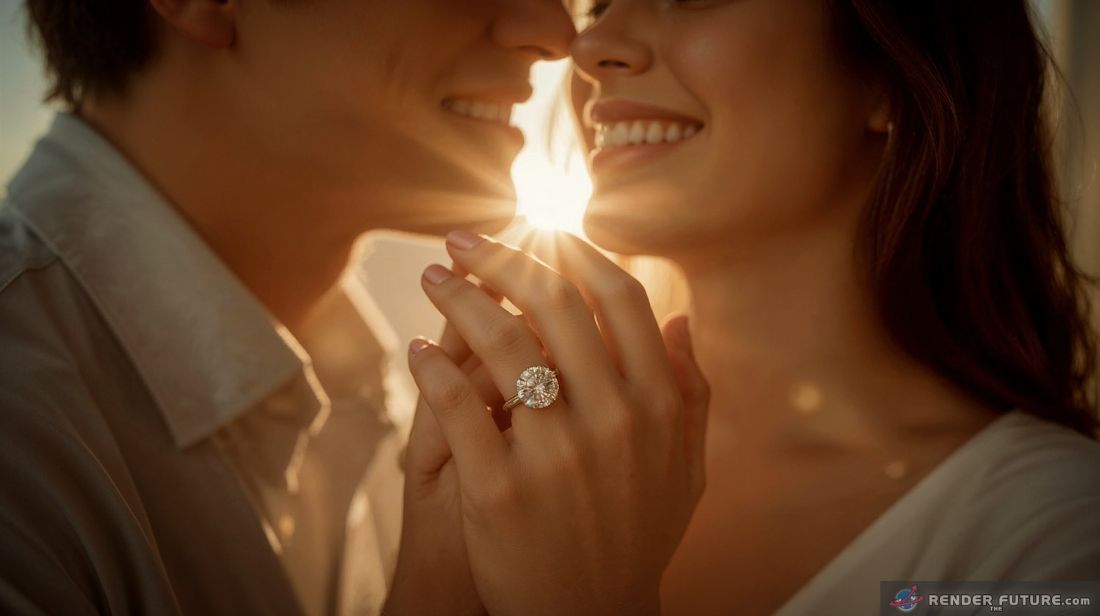 a close up of a young couples hands gently clasped with a diamond ring
