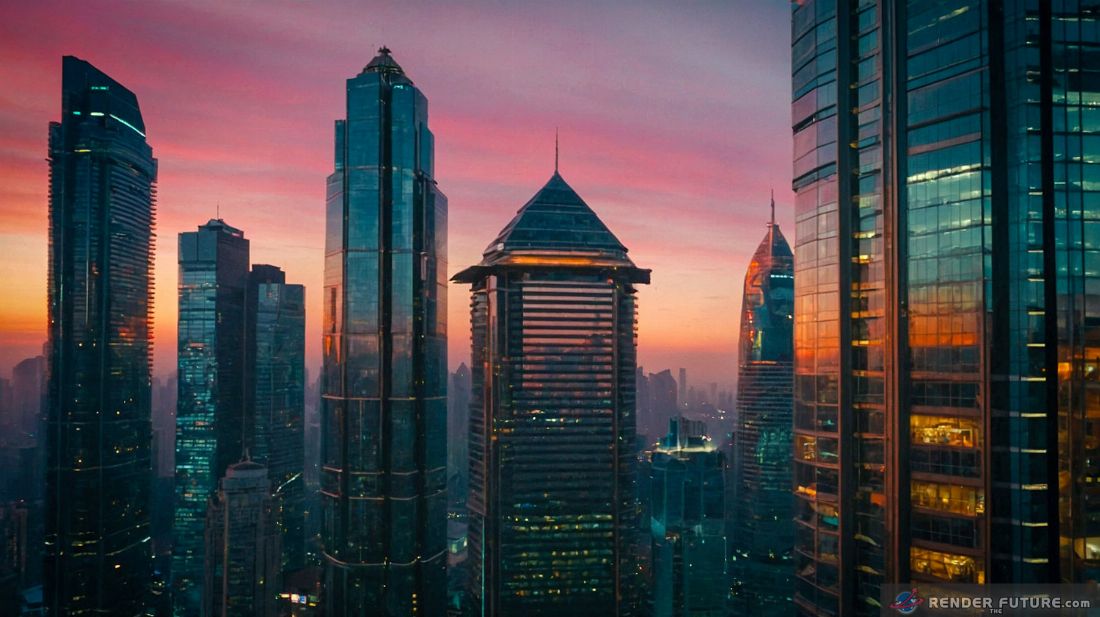 a morning of a city with skyscrapers of the future
