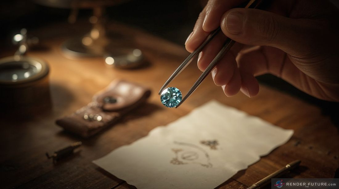 a skilled artisans hands their fingers delicately holding a pair of jewelers tweezer holding a diamond