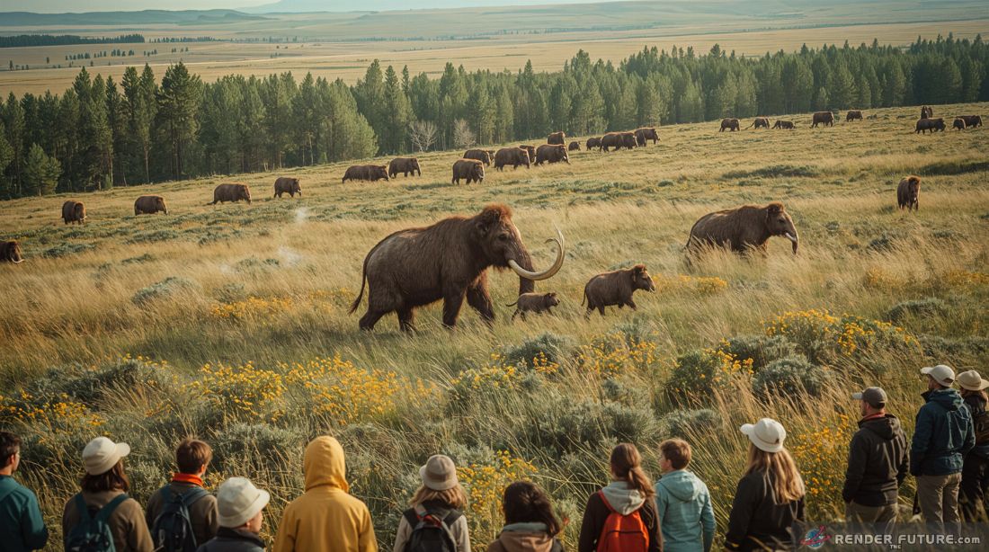 a small herd of woolly mammoth