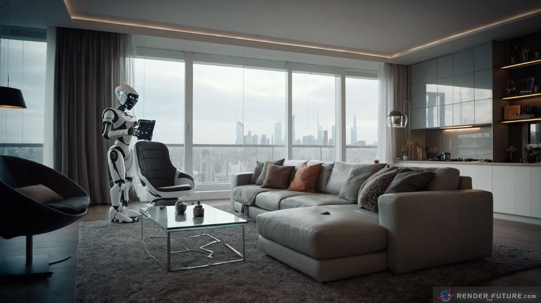 future living room with robotic assistance