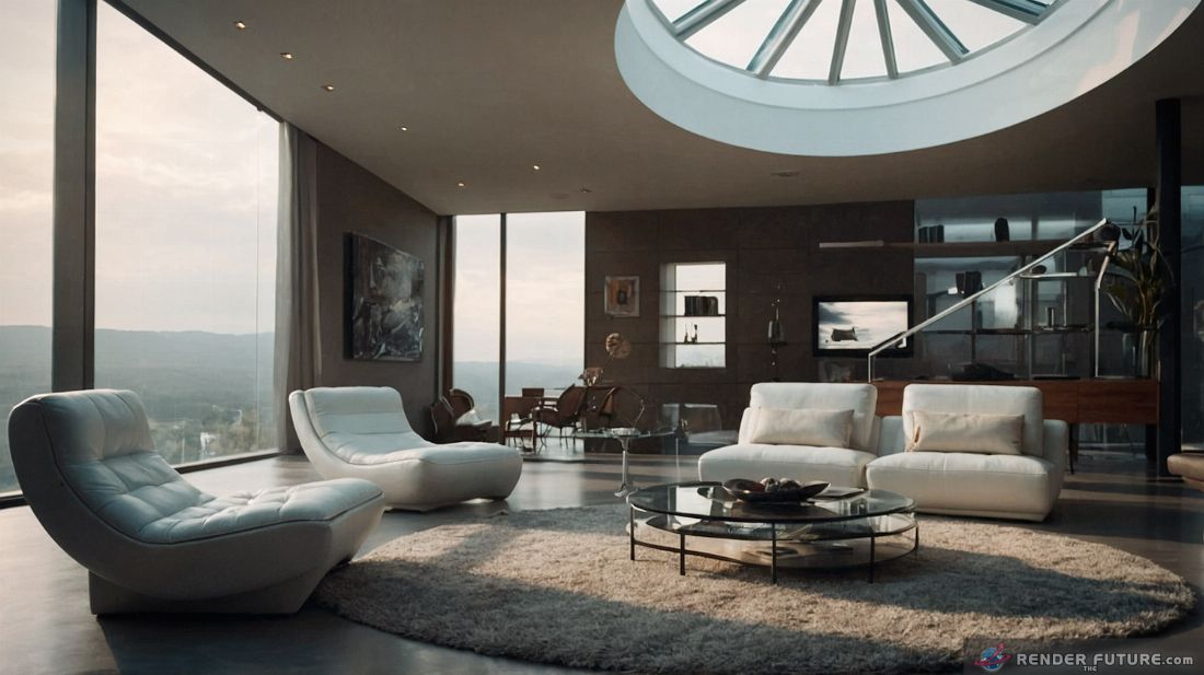 future living room with skylight window immitating natural light