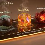 tray holding three exquisite chocolate samples